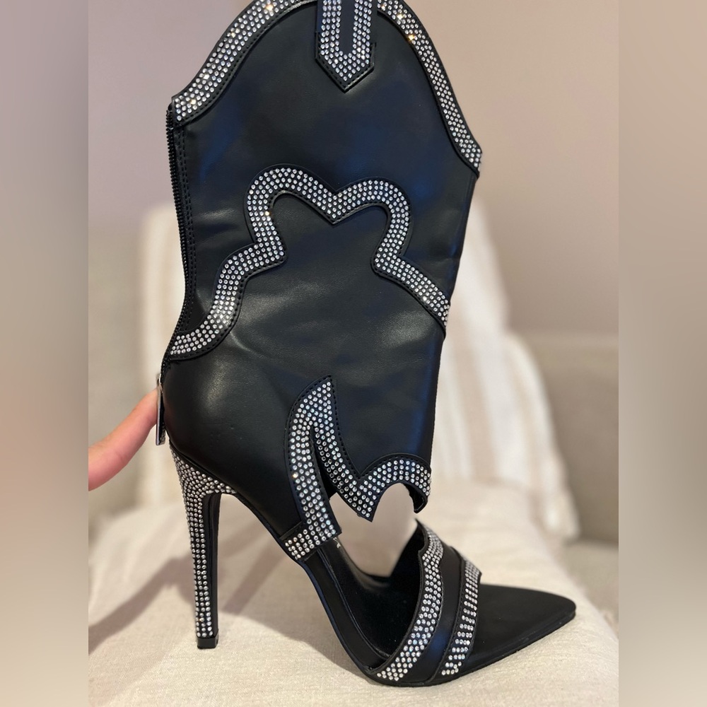 Open toe western bootie heels